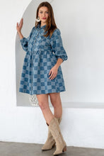 Load image into Gallery viewer, TRENDiLiTY Gingham Button Down Dress in Denim