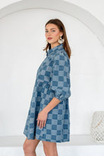 Load image into Gallery viewer, TRENDiLiTY Gingham Button Down Dress in Denim