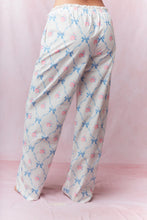 Load image into Gallery viewer, Peach Love Cotton Poplin Bow and Rose Print Lounge Pants in White