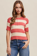 Load image into Gallery viewer, Listicle Striped Ribbed Knit Top in Coral