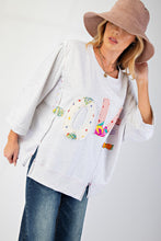 Load image into Gallery viewer, Easel OVERSIZED Top with Mixed Print LOVE Letter Patch Front in Light Heather Grey