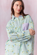 Load image into Gallery viewer, Peach Love Multi Floral Block Printed Cotton Poplin Shirt in Sage/Purple/Multi