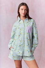 Load image into Gallery viewer, Peach Love Multi Floral Block Printed Cotton Poplin Shirt in Sage/Purple/Multi