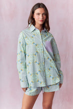 Load image into Gallery viewer, Peach Love Multi Floral Block Printed Cotton Poplin Shirt in Sage/Purple/Multi