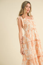 Load image into Gallery viewer, &merci Tiered Floral Print Midi Dress in Off White Dark Amber