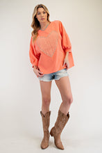 Load image into Gallery viewer, Easel Studded Heart Patch Knit Top in Coral