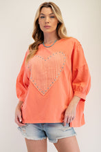 Load image into Gallery viewer, Easel Studded Heart Patch Knit Top in Coral