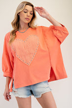 Load image into Gallery viewer, Easel Studded Heart Patch Knit Top in Coral