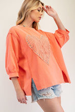 Load image into Gallery viewer, Easel Studded Heart Patch Knit Top in Coral