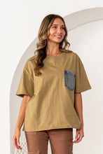 Load image into Gallery viewer, Sew in Love OVERSIZED Solid Color Top with Contrasting Denim Pocket in Olive