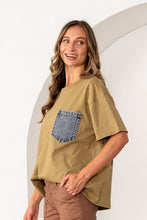 Load image into Gallery viewer, Sew in Love OVERSIZED Solid Color Top with Contrasting Denim Pocket in Olive