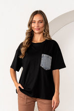 Load image into Gallery viewer, Sew in Love OVERSIZED Solid Color Top with Contrasting Denim Pocket in Black