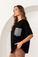 Load image into Gallery viewer, Sew in Love OVERSIZED Solid Color Top with Contrasting Denim Pocket in Black