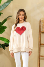 Load image into Gallery viewer, Sew in Love Lightweight Knit Sequin Heart Sweatshirt in Cream