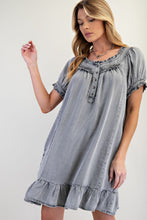 Load image into Gallery viewer, Easel Ruffled Detailed Chambray Dress in Black Denim
