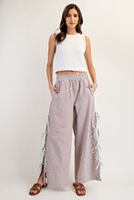 Load image into Gallery viewer, ee:some Striped Print Pants with Open Side Hem with Contrasting Color Ribbon Ties in Coco