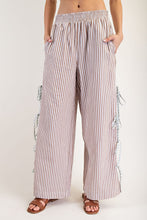 Load image into Gallery viewer, ee:some Striped Print Pants with Open Side Hem with Contrasting Color Ribbon Ties in Coco