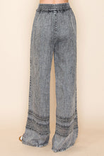 Load image into Gallery viewer, White Birch High Waisted Lightweight Tencel Pants with Mesh Floral Lace Details in Washed Black