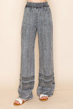 Load image into Gallery viewer, White Birch High Waisted Lightweight Tencel Pants with Mesh Floral Lace Details in Washed Black