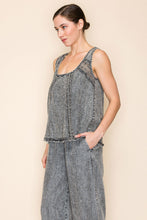 Load image into Gallery viewer, White Birch Lightweight Tencel Top with Mesh Floral Lace Details in Washed Black