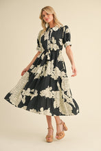 Load image into Gallery viewer, Jodifl Flower Print Belted Midi Dress in Black