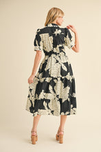 Load image into Gallery viewer, Jodifl Flower Print Belted Midi Dress in Black