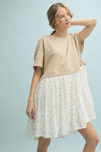Load image into Gallery viewer, Wishlist Mixed Media Solid and Floral Print Mini Dress in Taupe Combo