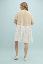 Load image into Gallery viewer, Wishlist Mixed Media Solid and Floral Print Mini Dress in Taupe Combo