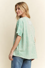 Load image into Gallery viewer, J.Her Solid Color Cotton Top with Contrasting Flower Patch Front in Mint