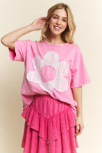 Load image into Gallery viewer, J.Her Solid Color Cotton Top with Contrasting Flower Patch Front in Bubble Gum