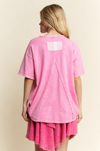 Load image into Gallery viewer, J.Her Solid Color Cotton Top with Contrasting Flower Patch Front in Bubble Gum