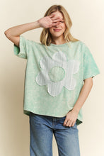 Load image into Gallery viewer, J.Her Solid Color Cotton Top with Contrasting Flower Patch Front in Mint