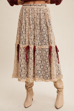 Load image into Gallery viewer, Listicle Lace Midi Skirt with Bow Details in Natural