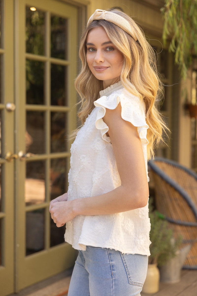 VOY Textured Floral Lace Top in Cream – June Adel