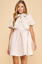 Load image into Gallery viewer, TCEC Leopard Jacquard Print Mini Dress with Pussycat Bow in Pink