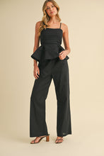 Load image into Gallery viewer, Klesis Solid Color Linen Blend Peplum Top and Pants Set in Black