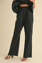 Load image into Gallery viewer, Klesis Solid Color Linen Blend Peplum Top and Pants Set in Black