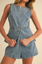 Load image into Gallery viewer, Klesis Denim Vest and Shorts Set in Light Denim