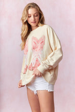 Load image into Gallery viewer, Peach Love Sweatshirt with Graphic Print Boot and Lace Bow in Cream