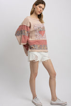 Load image into Gallery viewer, BlueVelvet French Terry and Mixed Print Patched Top in Pale Pink Multi