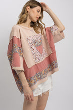 Load image into Gallery viewer, BlueVelvet French Terry and Mixed Print Patched Top in Pale Pink Multi