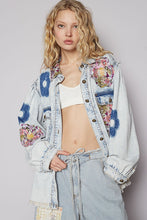 Load image into Gallery viewer, POL Flower Print and Patched Jacket in Denim