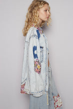 Load image into Gallery viewer, POL Flower Print and Patched Jacket in Denim