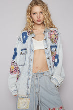 Load image into Gallery viewer, POL Flower Print and Patched Jacket in Denim