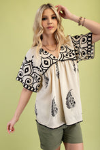 Load image into Gallery viewer, GiGio Mixed Print Top with Trim Details in Cream Mix