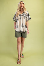Load image into Gallery viewer, GiGio Mixed Print Top with Trim Details in Cream Mix