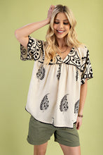 Load image into Gallery viewer, GiGio Mixed Print Top with Trim Details in Cream Mix