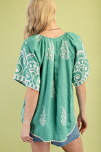 Load image into Gallery viewer, GiGio Mixed Print Top with Trim Details in Mint Mix