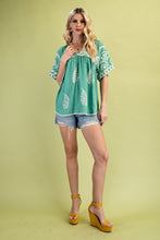 Load image into Gallery viewer, GiGio Mixed Print Top with Trim Details in Mint Mix