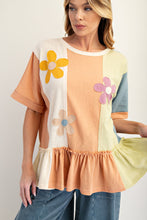 Load image into Gallery viewer, Easel Color Mix Flower Patched Top in Toast Vanilla